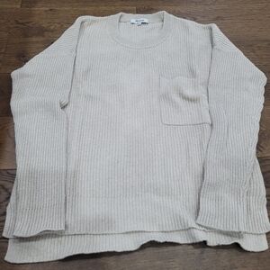 Madewell Cream Ribbed Knit Pocket Sweater